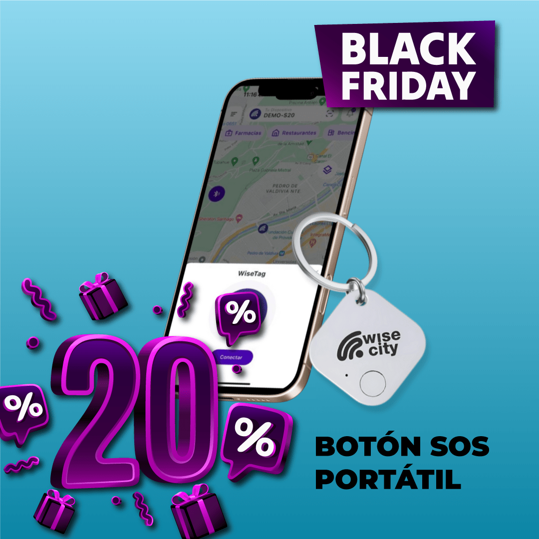 WiseTag Botón SOS Portátil 20%OFF en Plan anual - Oferta Black - WiseCity Chile